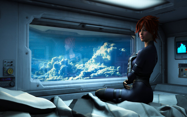 Обои картинки фото 3д графика, фантазия , fantasy, девушка, взгляд, фон