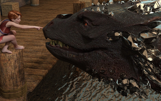 Обои картинки фото 3д графика, фантазия , fantasy, девушка, дракон, фон, взгляд