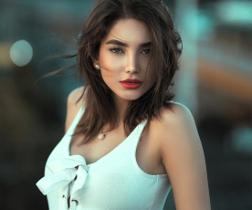 обоя девушки, - лица,  портреты, шатенка, лицо, топ