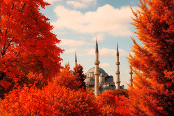 Картинка 3д+графика архитектура+ architecture осень деревья мечеть