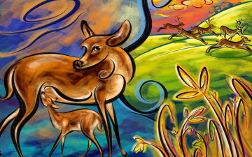 Картинка рисованные животные олени
