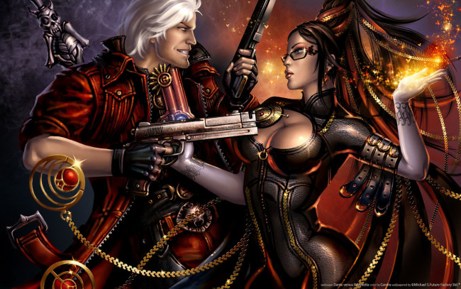 Обои картинки фото dante, versus, bayonetta, видео, игры, vs
