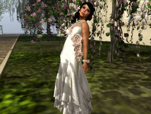 Картинка 3д графика people люди платье бусы жемчуг роза девушка