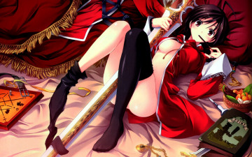 Картинка аниме weapon blood technology меч кровать девушка