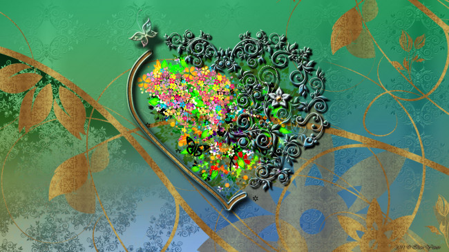 Обои картинки фото 3д, графика, другое, узор, цветы, сердечко