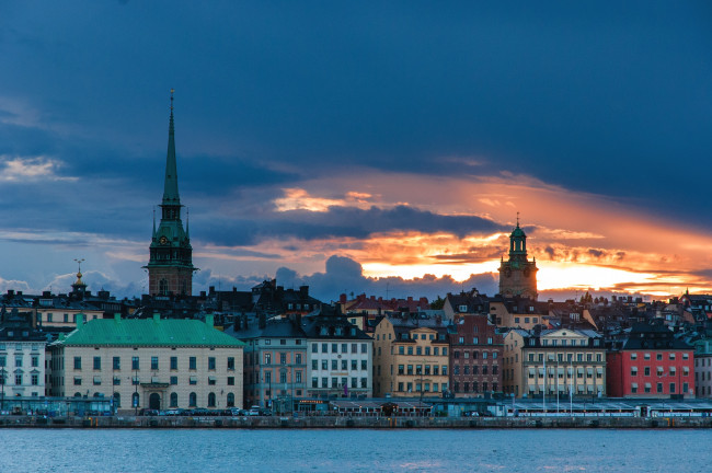 Обои картинки фото города, стокгольм, швеция, вечер, панорама