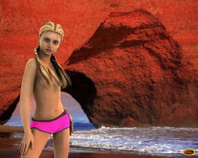 Картинка 3д+графика люди+ people взгляд девушка скала море