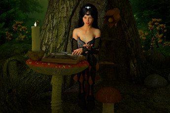 Картинка 3д+графика люди+ people фон девушка свеча взгляд