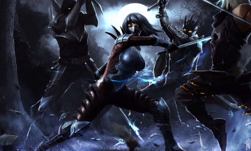 Картинка фэнтези девушки фантастика девушка луна ночь нападение битва арт бой броня оружие