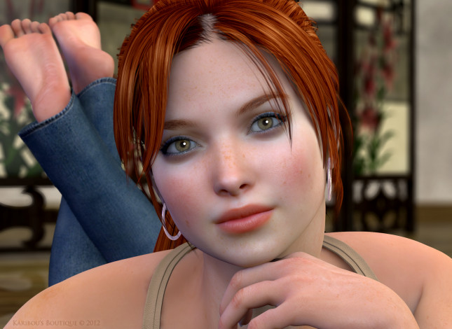 Обои картинки фото 3д графика, люди , people, девушка, взгляд, рыжая