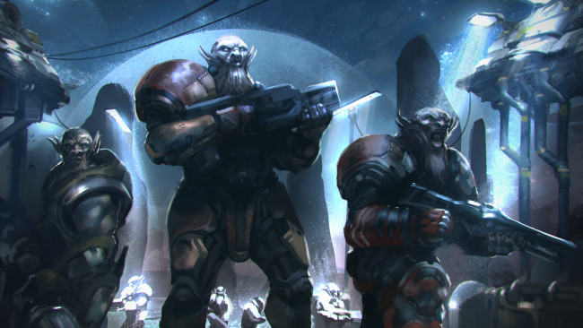 Обои картинки фото фэнтези, существа, мир, воины, монстры, иной, оружие