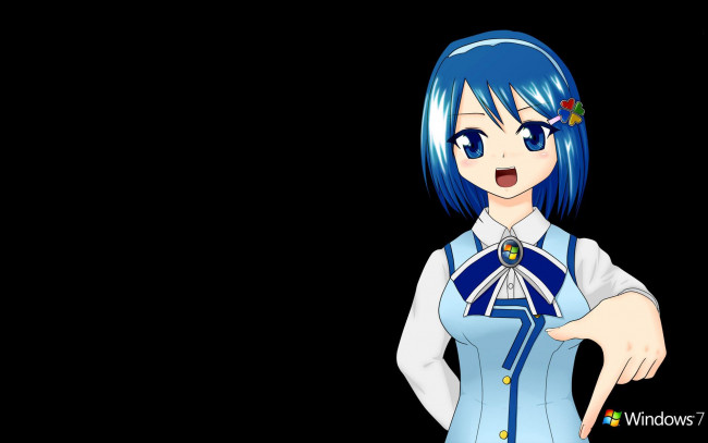 Обои картинки фото компьютеры, windows 7 , vienna, палец, аниме, девочка, черный, фон