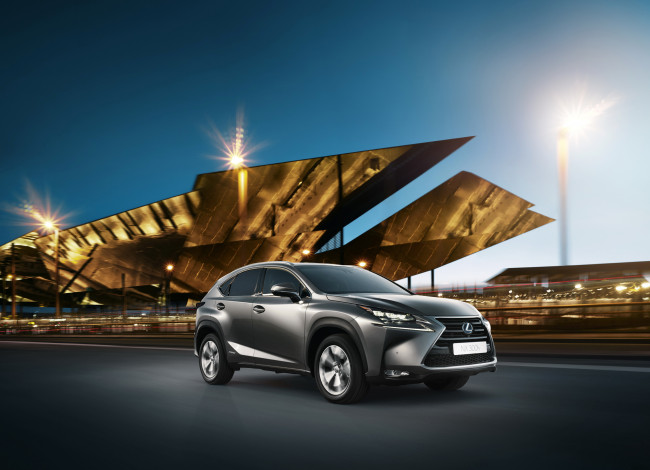 Обои картинки фото 2015 lexus nx 300h f-sport, автомобили, lexus, огни, ночь, серый