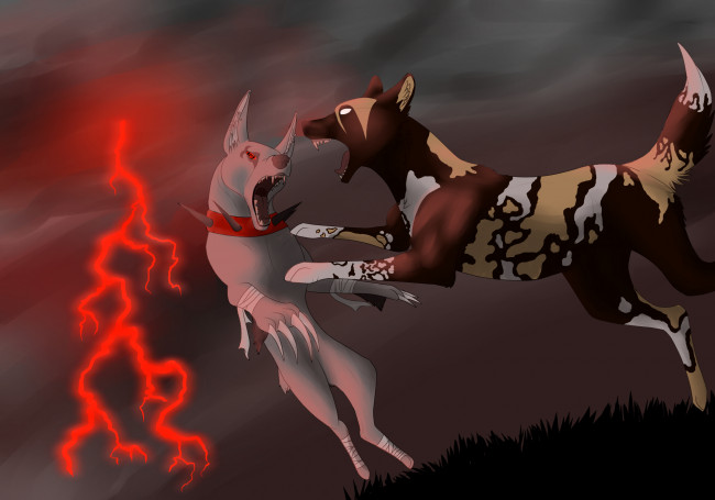 Обои картинки фото рисованное, животные, молния, когти, собаки