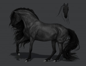 Картинка рисованное животные +лошади грива фон конь