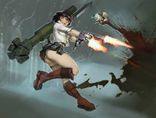 Картинка рисованное комиксы оружие пистолет фон девушка