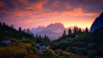 Картинка природа пейзажи небо cadini sebastian warneke горы закат деревья