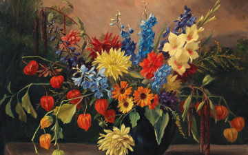 Картинка рисованное живопись camilla gobl-wahl натюрморт с осенними цветами холст картина