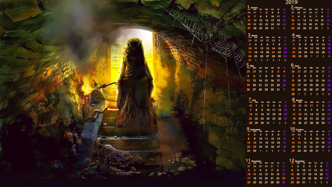 Обои картинки фото календари, фэнтези, ступени, паутина, пещера