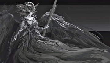 Картинка фэнтези ангелы девушка крылья посох