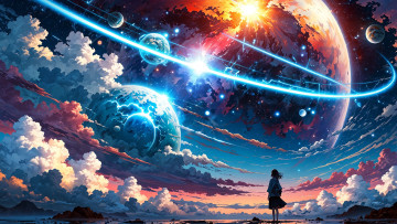 обоя аниме, пейзажи,  природа, космос