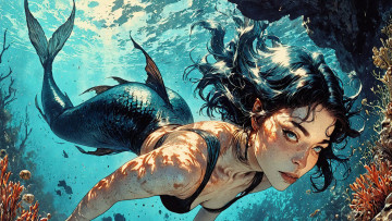 обоя фэнтези, русалки, нейросети, графика, нейроарт, ai, art, нейронные, сети, рисунки, нейро, искусство, нейрографика, graphics, neuroart, neural, networks, drawings, neuro, neurography