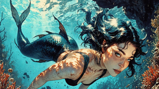 Обои картинки фото фэнтези, русалки, нейросети, графика, нейроарт, ai, art, нейронные, сети, рисунки, нейро, искусство, нейрографика, graphics, neuroart, neural, networks, drawings, neuro, neurography