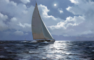 обоя james, brereton, рисованные, море, яхта