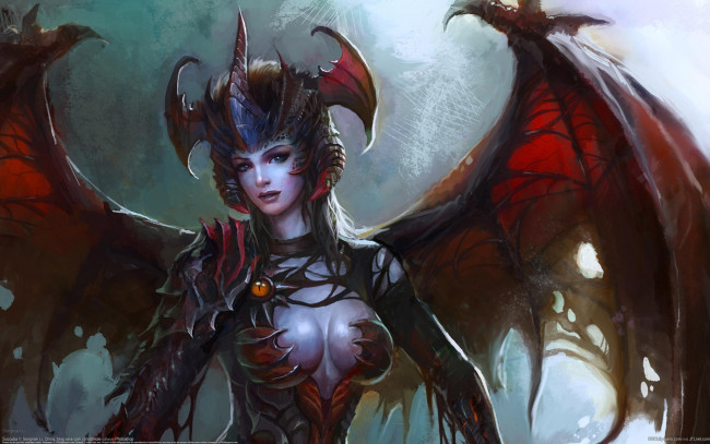 Обои картинки фото songnan, li, фэнтези, демоны, девушка, демоница