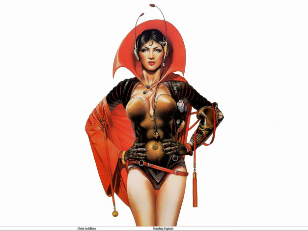 Обои картинки фото starship, captain, рисованные, chris, achilleos, плащ, когти, воротник, антенны