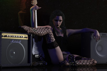 Картинка 3д графика people люди колонки девушка гитара