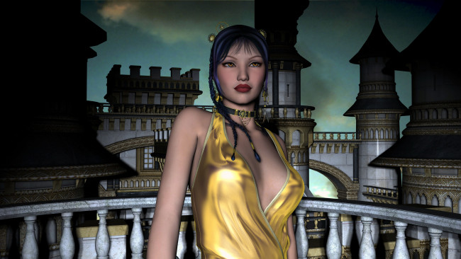 Обои картинки фото 3д, графика, people, люди, взгляд, девушка, замок