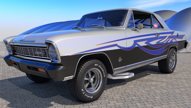 Обои картинки фото автомобили, 3д, 1966, chevy