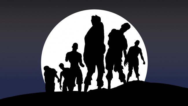 Обои картинки фото рисованные, минимализм, луна, ночь, зомби