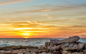 Картинка природа восходы закаты камни берег море горизонт закат облака небо