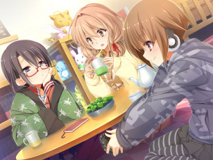 Картинка аниме музыка девушки взгляд фон стол