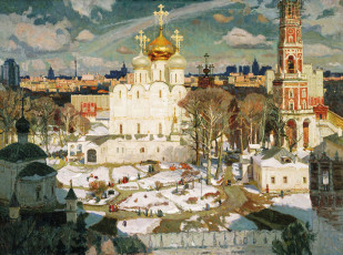 Картинка воскресенье+-+павлова+оксана рисованное живопись облака церкви небо панорама люди храмы