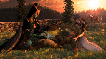 Картинка 3д+графика эльфы+ elves рассвет взгляд элфы лошадь