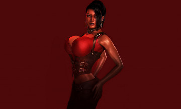 обоя 3д графика, фантазия , fantasy, кожа, взгляд, фон, униформа, девушка