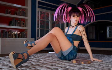 Картинка 3д+графика люди+ people девушка взгляд фон интерьер книги