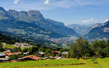 Картинка города -+пейзажи долина горы chamonix франция панорама дома деревья