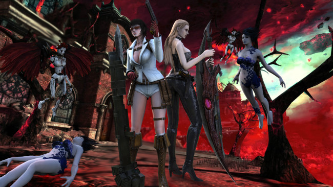 Обои картинки фото 3д графика, фантазия , fantasy, фон, взгляд, девушки