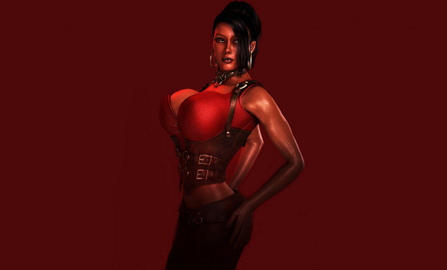 Обои картинки фото 3д графика, фантазия , fantasy, кожа, взгляд, фон, униформа, девушка