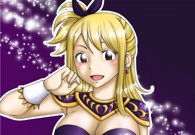 Обои картинки фото аниме, fairy tail, фон, взгляд, девушка