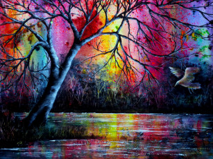 Картинка рисованное природа птица фон