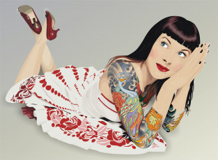 Картинка рисованное люди взгляд тату фон девушка