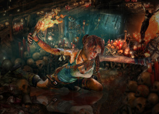 Картинка рисованное комиксы фон девушка пистолет череп взгляд факел