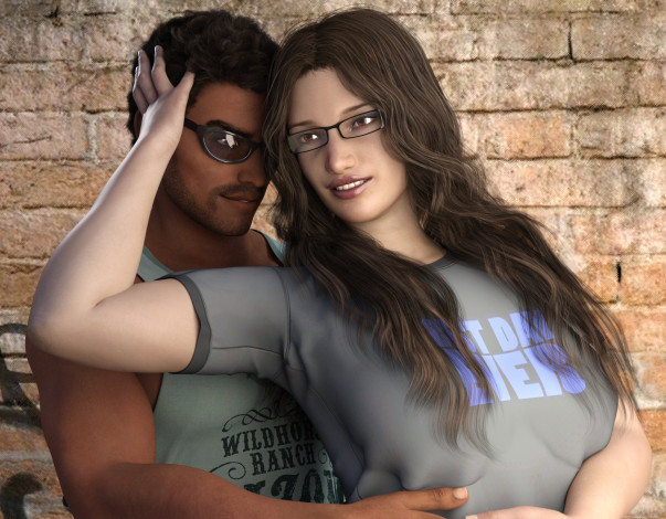 Обои картинки фото 3д графика, романтика , romantics, взгляд, фон, парень, девушка