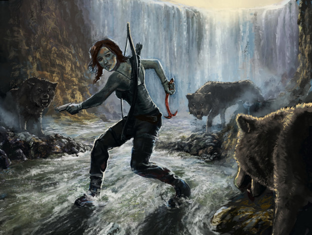 Обои картинки фото рисованное, комиксы, ледоруб, волк, взгляд, фон, девушка