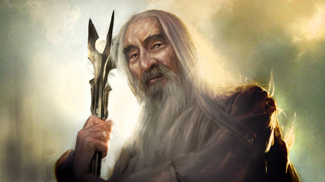 Обои картинки фото рисованное, кино, взгляд, фон, посох, мужчина